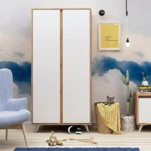 Dulap haine Model Ajumma, Stejar/Alb, 100x52x187 cm Livrare expres