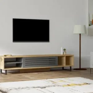 Comoda TV Salvador, Model Safir, 160x35x40 cm, Stejar safir/Antracit Chilipir