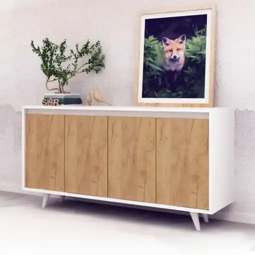Comoda Model Nossa, Stejar/Alb, 140x40x86 cm Super ofertă