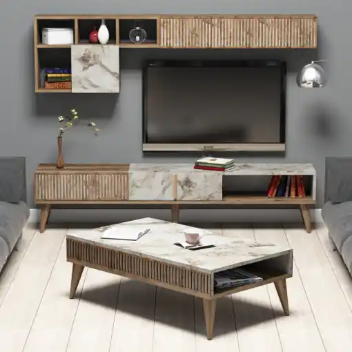 Cel mai vândut Set Complet Living Milan Walnut-Alb