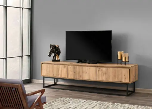 Comoda TV Salvador, Model Tılsım, 180x50x40 cm, Negru/Pin Noutate
