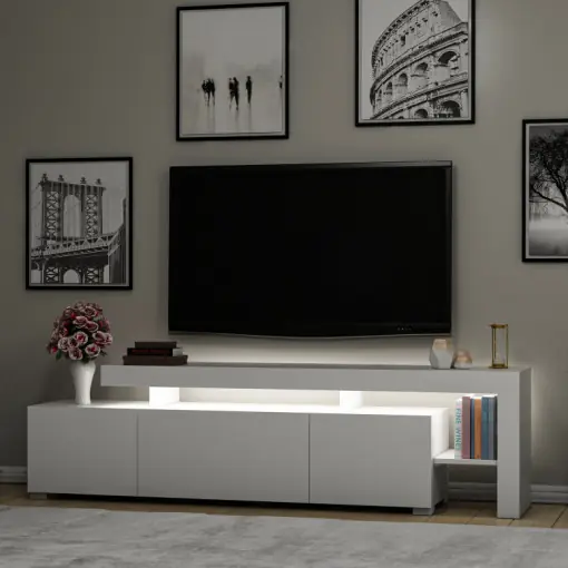 Comoda TV Salvador, Model Beliz, 192x53x37 cm, Alb Cumpărături sigure