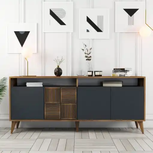 Comoda Model Milan, Nuc/Antracit, 180x35x78.6 cm Preț promoțional