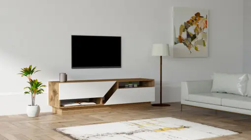 Comoda TV Salvador, Model Koza, 160x45x40 cm, Nuc/Alb Preț promoțional
