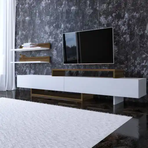 Plată securizată Ansamblu Comoda TV Nirvana Alb-Teak