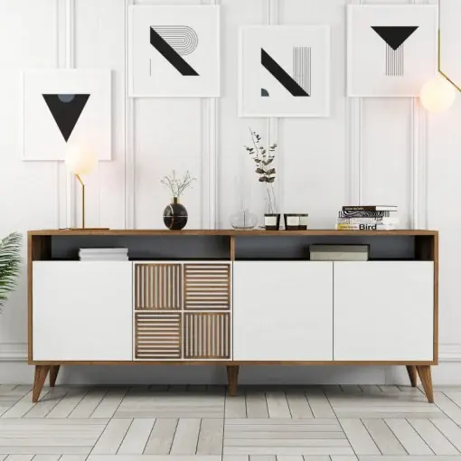 Plată sigură Comoda Model Milan, Nuc/Alb, 180x35x78.6 cm