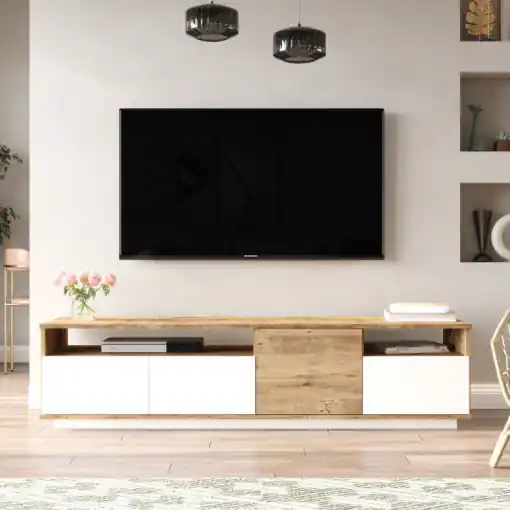 Bestseller Comoda TV Salvador, Model FR5, 180x44.6x44.5 cm, Pin Atlantic/Alb