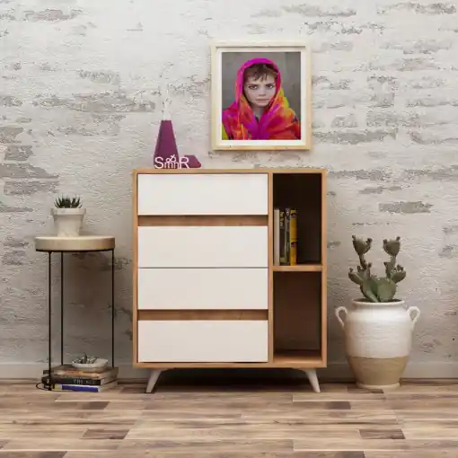 Ofertă specială Comoda Model Tsela, Stejar/Alb, 70x40x86 cm