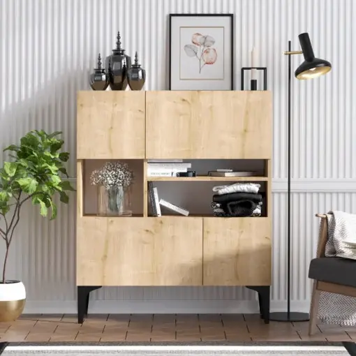 Comoda Model Krista, Stejar, 100x35x125 cm Plată securizată