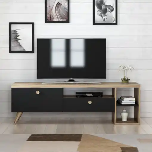 Ofertă limitată Comoda TV Salvador, Model Parion, 150x47x35 cm, Negru/Stejar