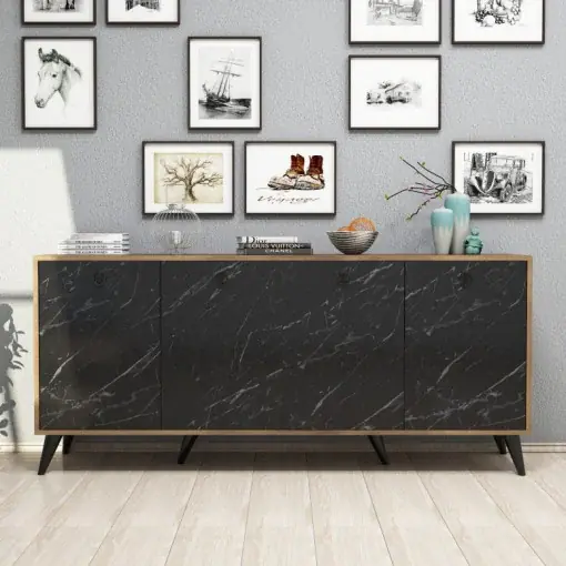 Livrare expres Comoda Model Elite, Nuc/Negru marmorat, 180x45x80 cm