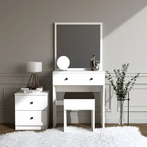 Set Masa de Toaleta si Noptiera Model Nice, Alb, 65x35x139 cm Calitate înaltă