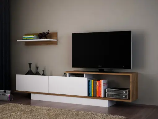 Calitate înaltă Ansamblu Comoda TV Asos Alb-Walnut