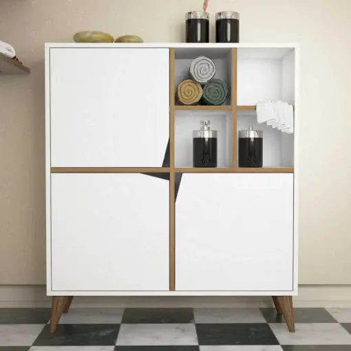 Ofertă exclusivă Comoda Model Pulse, Alb/Nuc, 100x30x115 cm