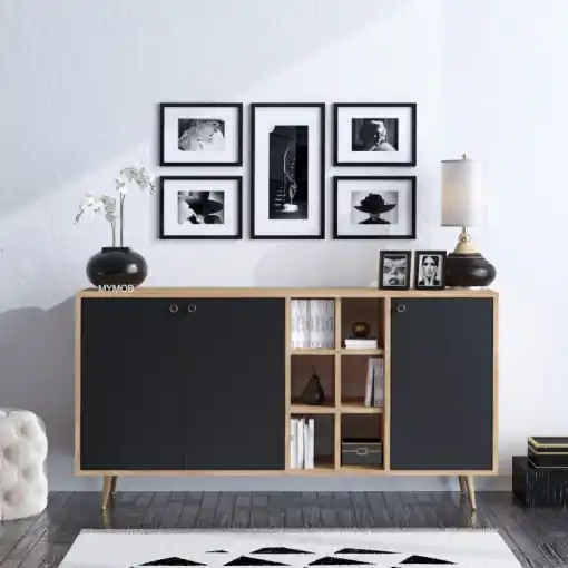 Ofertă de sezon Comoda Model Veit, Stejar/Negru, 140x40x89 cm
