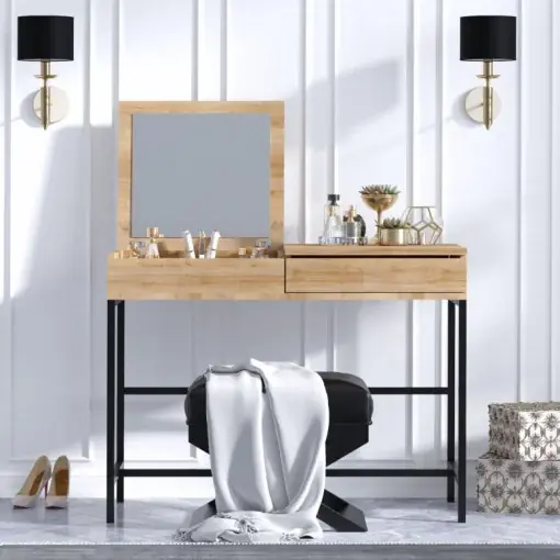 Chilipir Masa de Toaleta Model Linda, Negru/Stejar, 100x45x75 cm