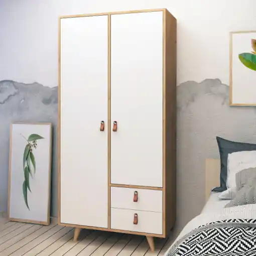 Dulap haine Model Musso, Stejar/Alb, 100x52x190 cm Lichidare de stoc