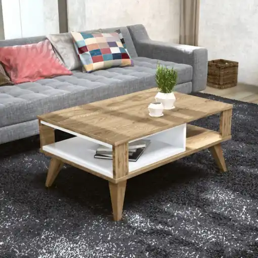 Reducere Masuta de Cafea Model Cortes, 90x60x40 cm, Stejar/Alb