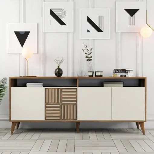 Comoda Model Milan, Nuc/Crem, 180x35x78.6 cm Cel mai bun preț