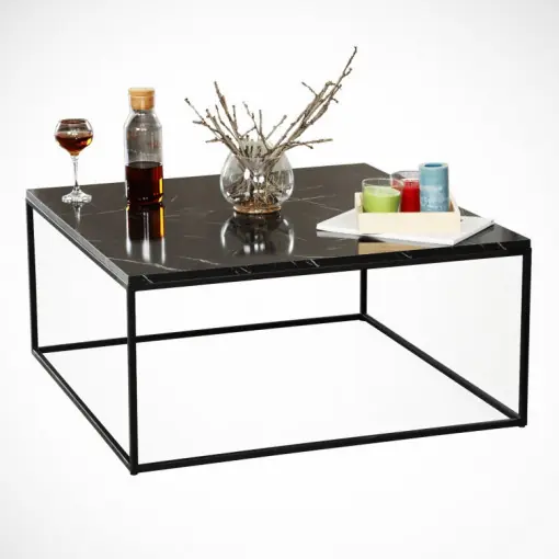 Ofertă exclusivă Masuta de Cafea Model Mayer, 75x75x43 cm, Negru marmorat