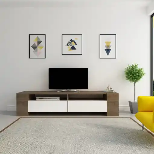 Ultima șansă Comoda TV Salvador, Model Sosruko, 155x35x35 cm, Nuc/Alb