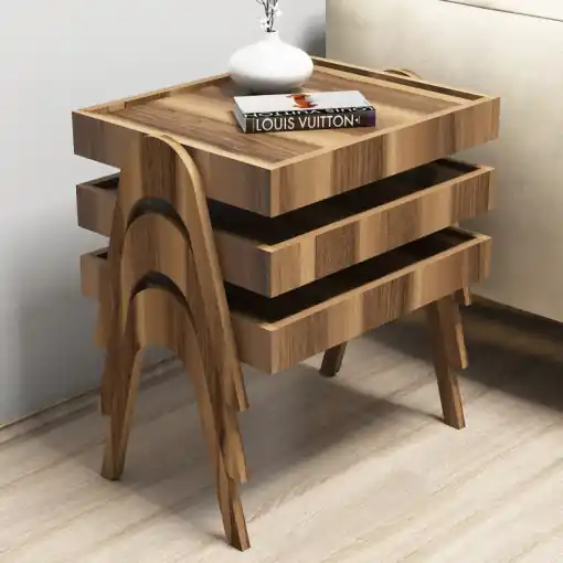 Super ofertă Set 3 Masute de Cafea Model Hancock, 53.6x40x64 cm, Nuc