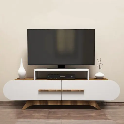 Premium Comoda TV Salvador, Model Rose, 145x49.8x36.8 cm, Nuc/Alb