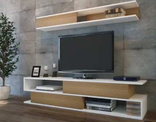 Ofertă Ansamblu Comoda TV Sims Alb-Teak