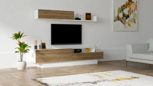 Ultima șansă Ansamblu Comoda TV Elda Alb-Walnut