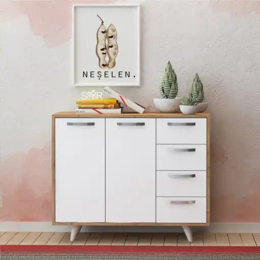 Retur gratuit Comoda Model Waga, Stejar/Alb, 100x35x82 cm