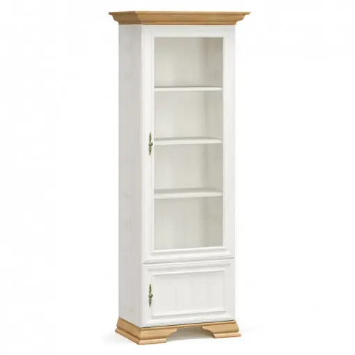 Plată securizată Vitrina Pako World, Model Jaden, 70.5x43x197.5 cm, Alb antichizat/Stejar auriu