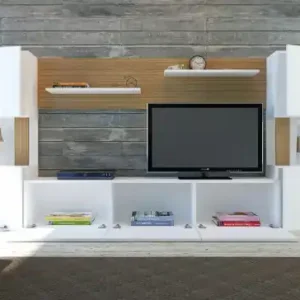 Ansamblu Comoda TV Lore Alb-Teak Mai ieftin