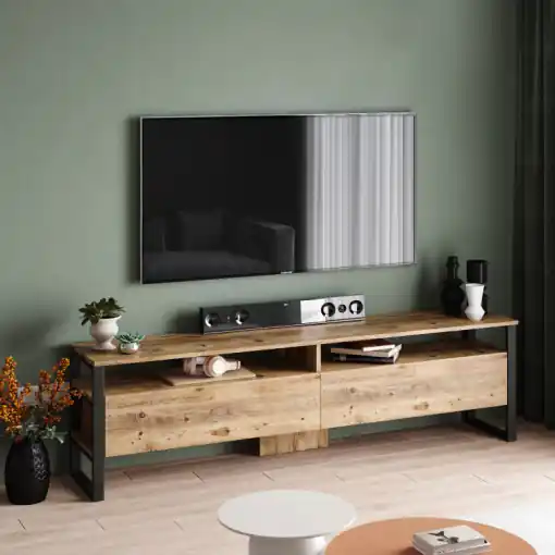 Discount Comoda TV Salvador, Model Ansamblu, 180x56x35.5 cm, Pin atlantic