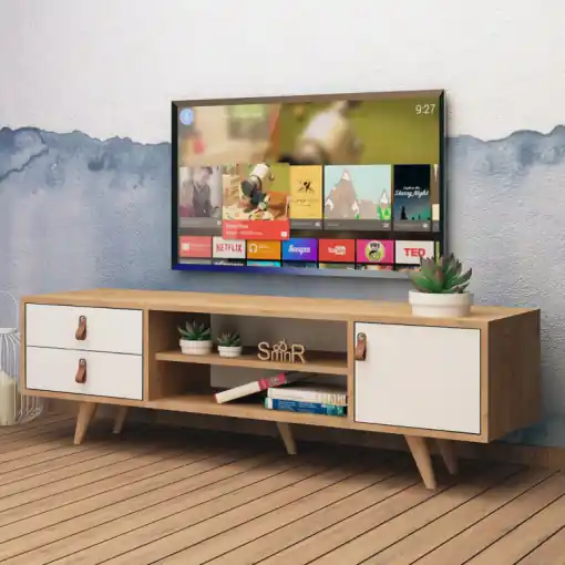 Ofertă specială Comoda TV Salvador, Model Ansamblu, 120x53x40 cm, Stejar/Alb
