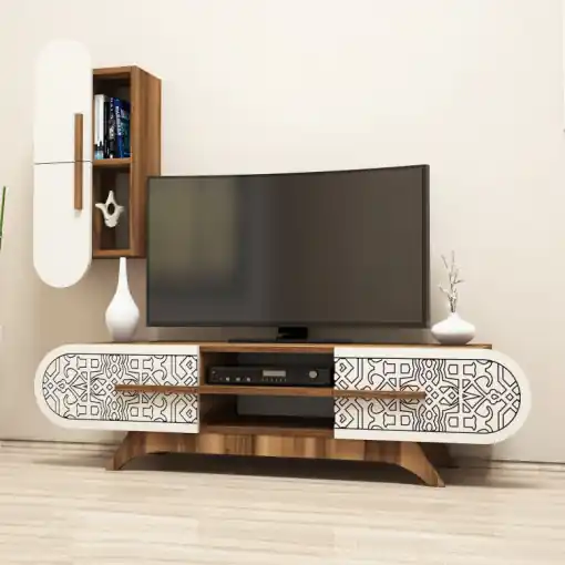 Ansamblu Comoda TV Defne Walnut-Cream Ultima șansă
