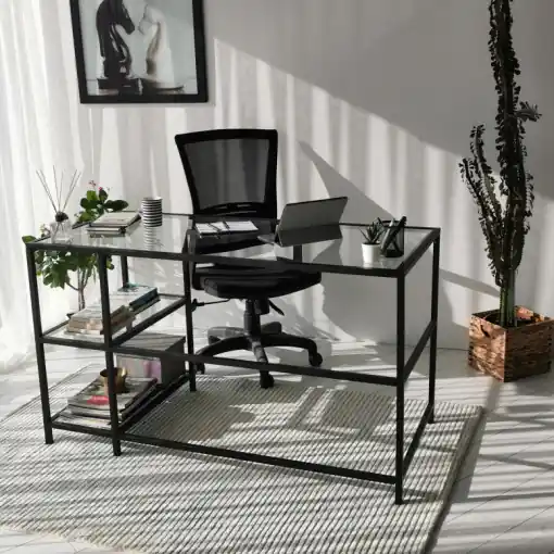 Popular Birou Salvador, model Calisma, 130x75x60 cm, Negru/Sticla