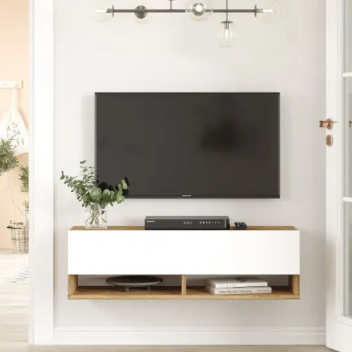 Livrare expres Comoda TV Salvador, Model FR13, 100x29.1x31.6 cm, Pin Atlantic/Alb