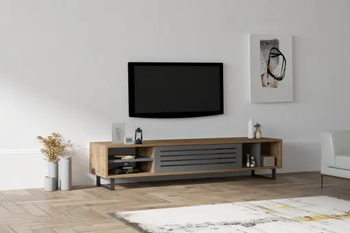 Comoda TV Salvador, Model Eray, 160x35x40 cm, Nuc/Antracit Preferatul clienților