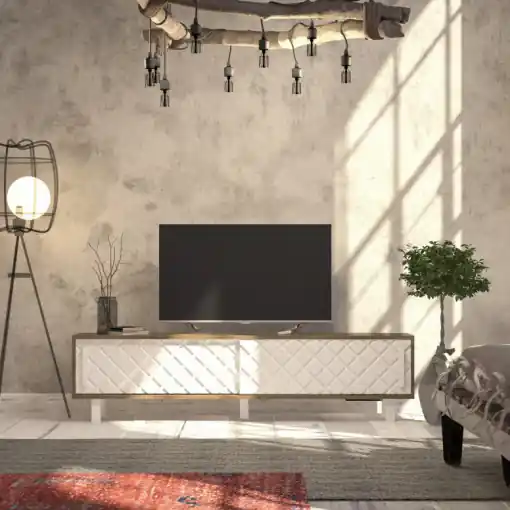 Comoda TV Salvador, Model Rob, 180x48.2x35 cm, Stejar/Alb Reduceri