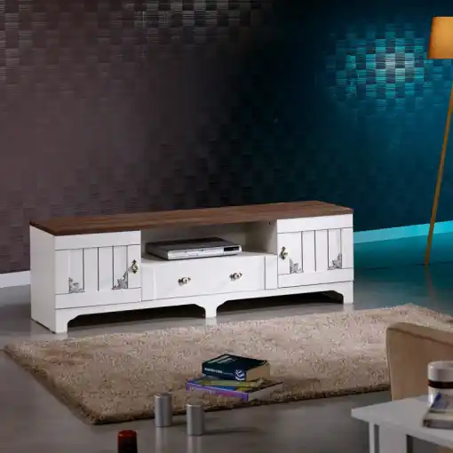 Comoda TV Salvador, Model Gazel170Lk, 170x52x45 cm, Alb/Maro Retur ușor