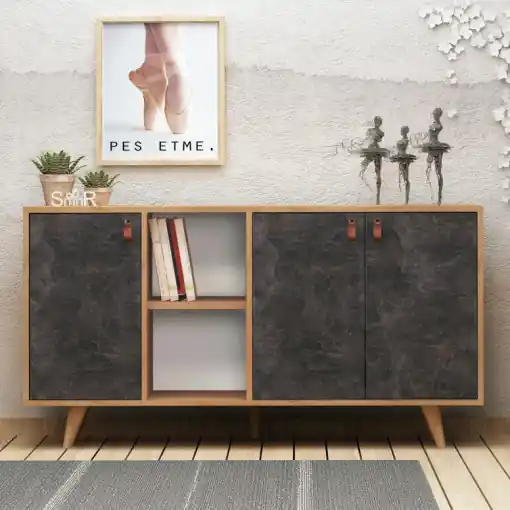 Reducere de preț Comoda Model Planky, Stejar/Gri, 140x40x86 cm