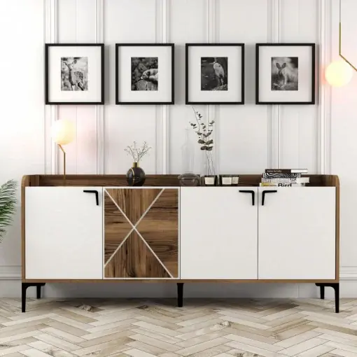 Lichidare de stoc Comoda Model Venedik, Nuc/Alb, 180x35x78 cm