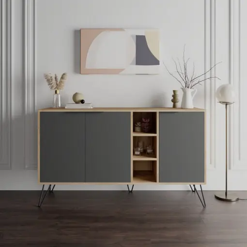 Disponibil imediat Comoda Model Clara Console, Stejar/Antracit, 142x35.6x83 cm