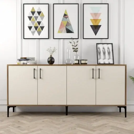 Comoda Model Kiev, Nuc/Crem, 180x35x78 cm Ofertă