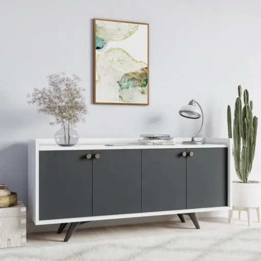 Comoda Model Bled, Antracit/Alb, 150x40x75 cm Ieftin