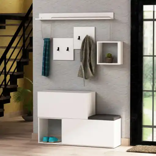 Ultima șansă Cuier hol cu dulap Model Holdon, Alb, 120x40x78 cm