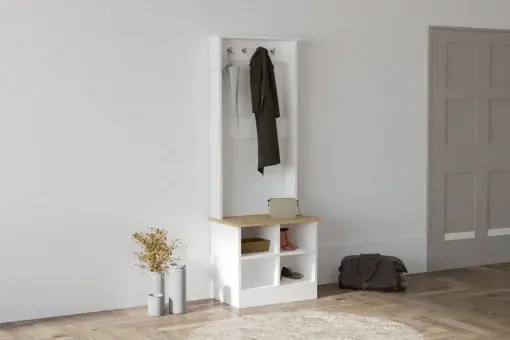 Ofertă limitată Cuier hol Model Mare, Stejar/Alb, 64x43x175 cm