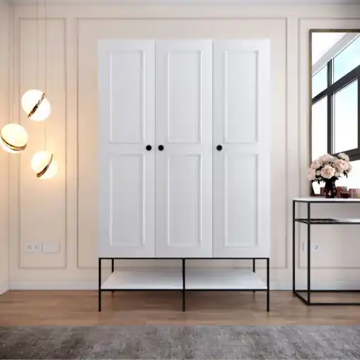 Discount Dulap haine Model Martin, Alb, 126x50x200 cm