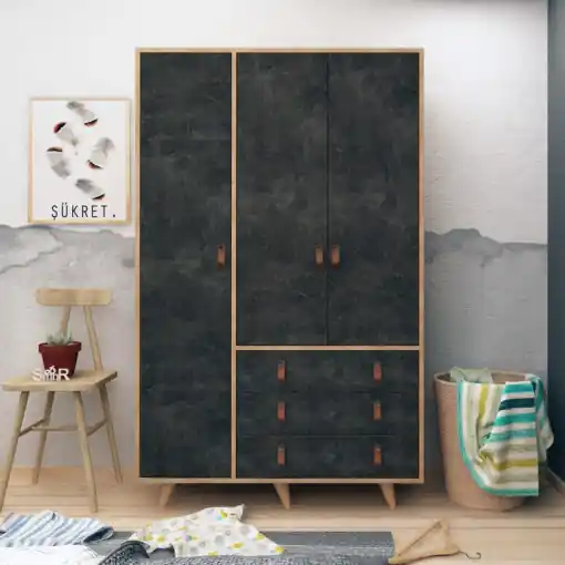 Reducere de preț Dulap haine Model Chunky, Stejar/Ciment, 120x52x187 cm