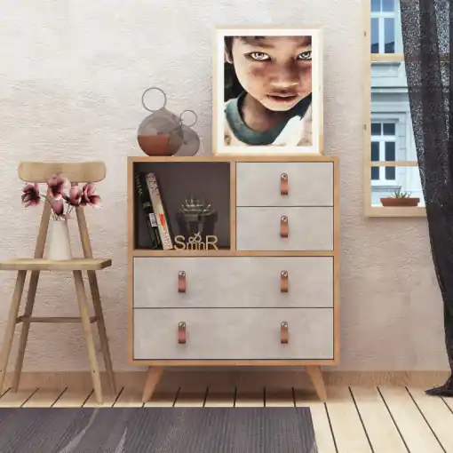 Comoda Model Witlof, Stejar/Alb, 70x40x88.6 cm Ofertă
